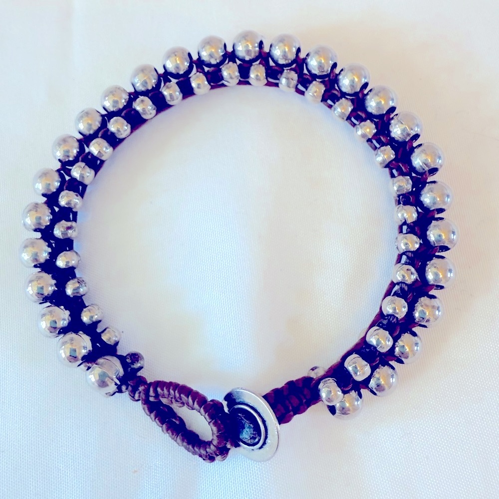 Silver Tone Beaded Bracelet Handmade from Asheville Arts District Bohemian 7” - Picture 4 of 6
